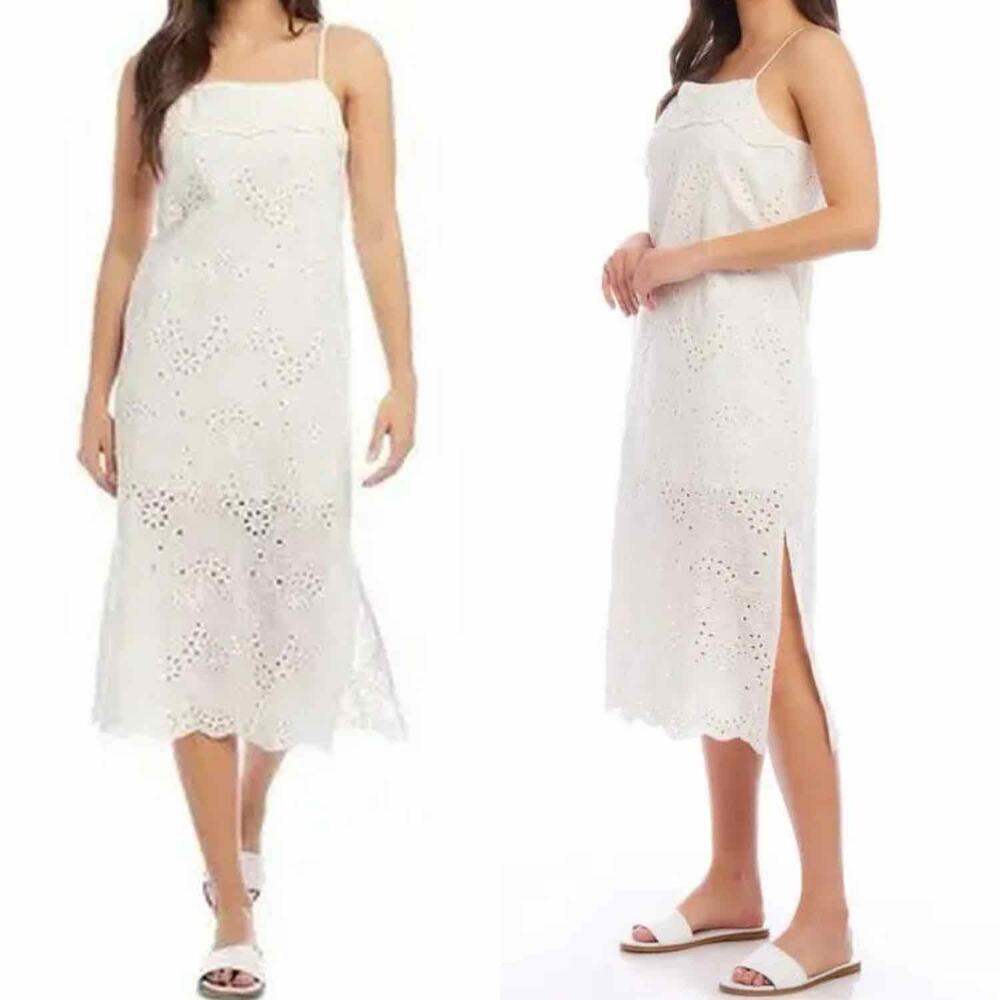 KAREN KANE Eyelet Embroidered Cotton Midi Sundress 
Ivory
